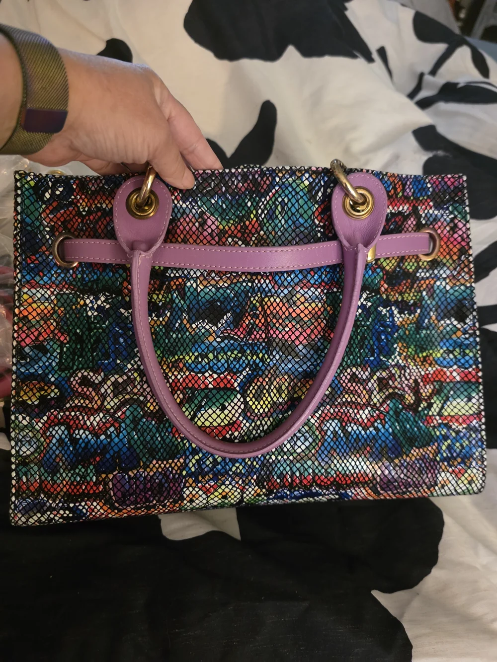 Tirisi Handmade Leather Multicolor Graffiti Satchel w/ Changeable Handles